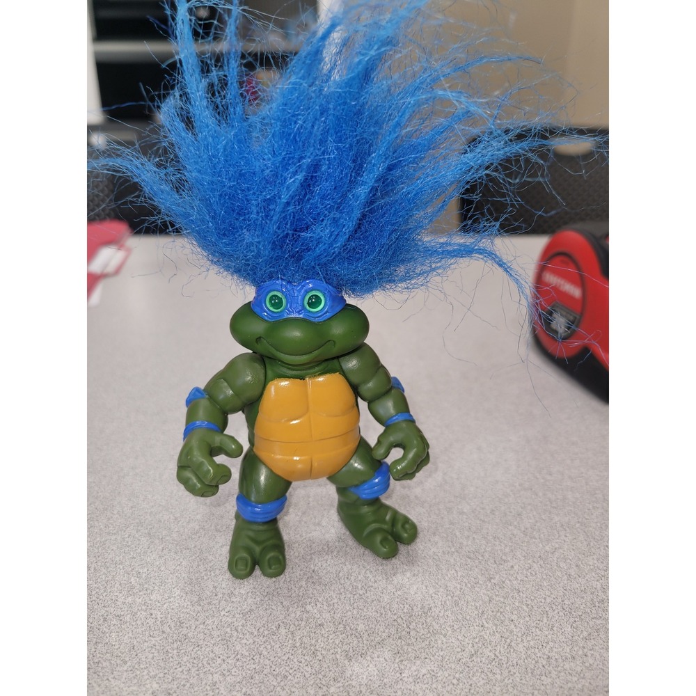 Vintage 1993 TMNT Leonardo Troll Doll Figure Playmates Toys Blue Hair 4.5 Inch